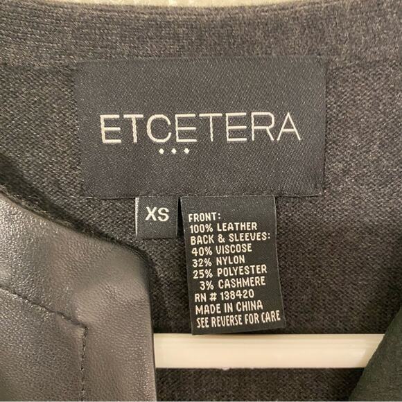 Etcetera Black Cashmere W/ Leather Zipper Front Sweater Size XS - Picture 3 of 7